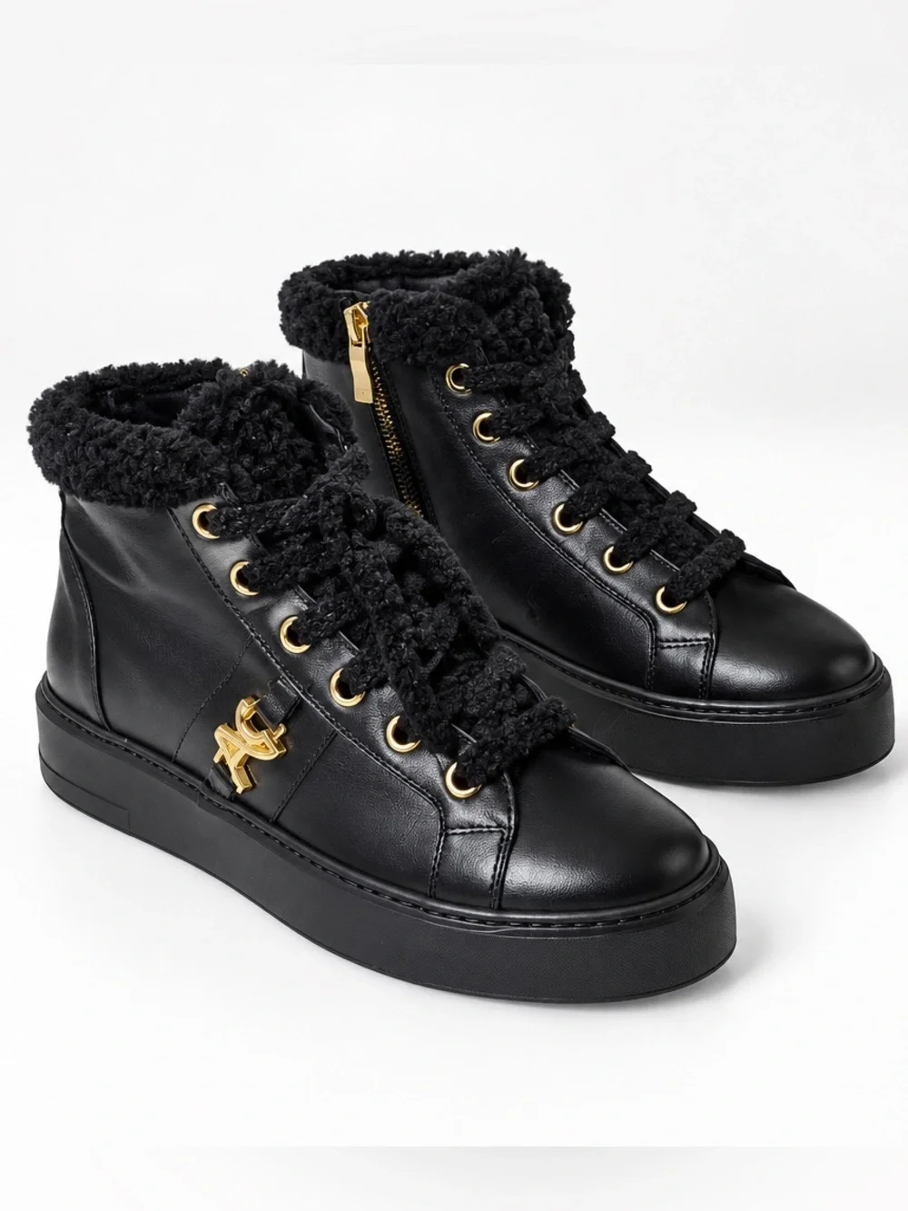 Alberto Ciccioli Women’s Black Soft Leather Ankle Booties with Gold Hardware